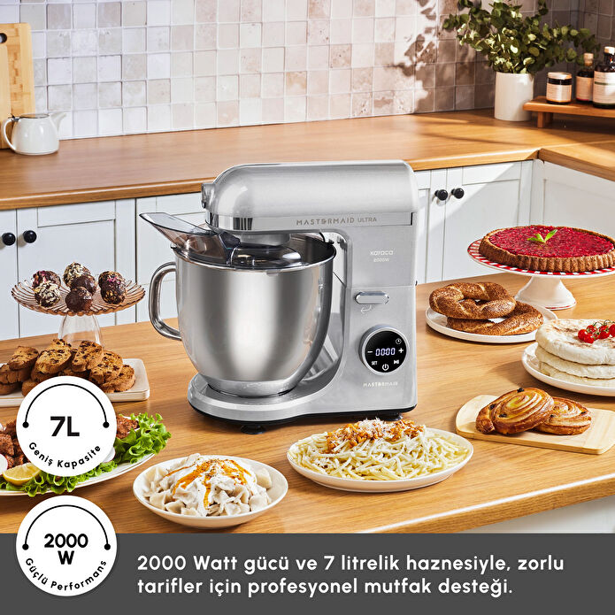 Karaca Mastermaid Chef Ultra D2000W Dijital Ekranlı Hamur Yoğurma Makinesi Silver 7L