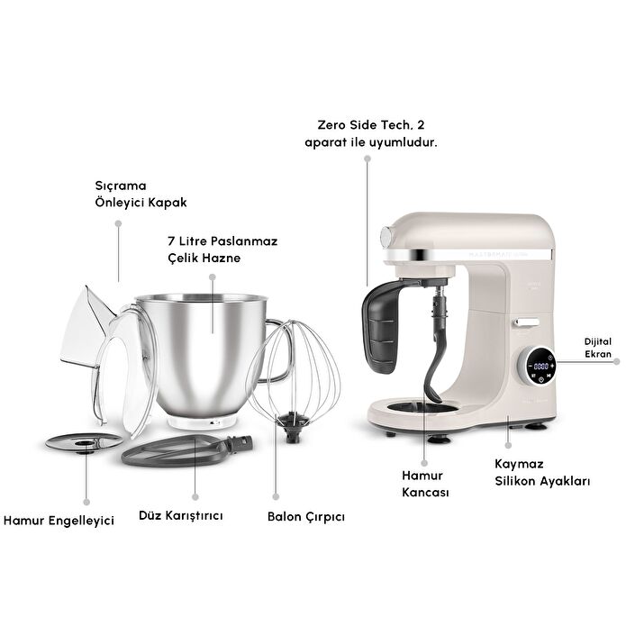 Karaca Mastermaid Chef Ultra D2000W Dijital Ekranlı Hamur Yoğurma Makinesi Starlight 7L