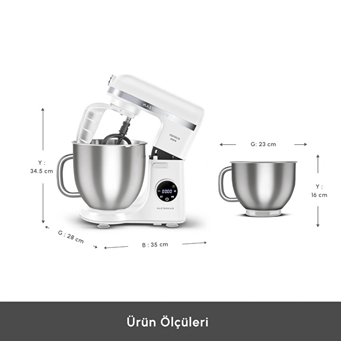 Karaca Mastermaid Chef Ultra D2000W Dijital Ekranlı Hamur Yoğurma Makinesi Matte White 7L