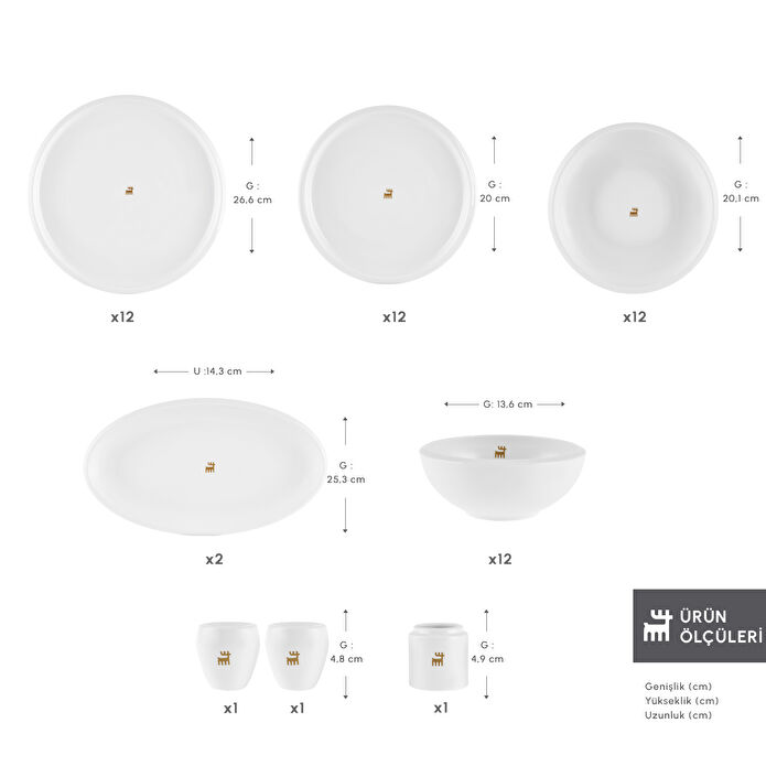 Karaca Stream Bone Neptun Gold Logo 53 Parça 12 Kişilik Yemek Takımı