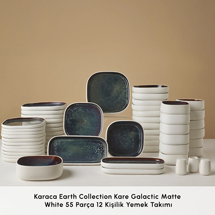 Karaca Earth Collection Kare Galactic Matte White 55 Parça 12 Kişilik Yemek Takımı
