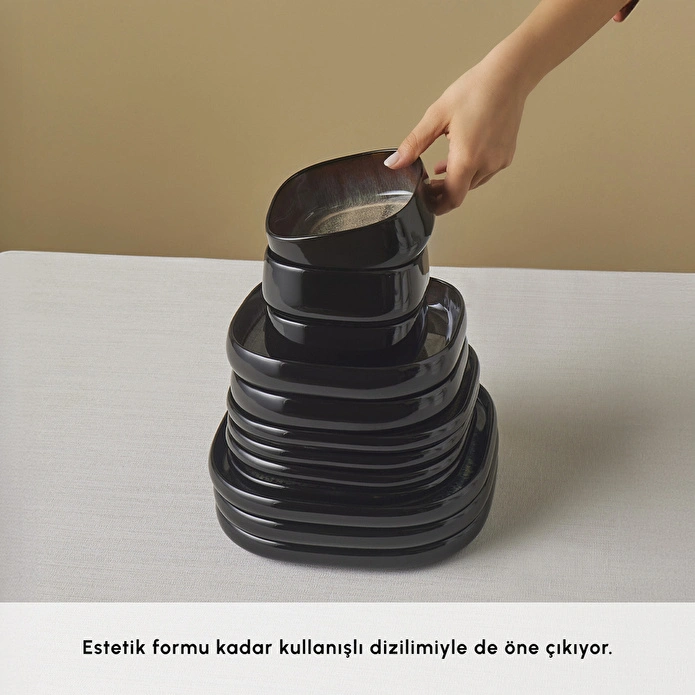 Karaca Earth Collection Galactic Shiny Black 55 Parça 12 Kişilik Yemek Takımı
