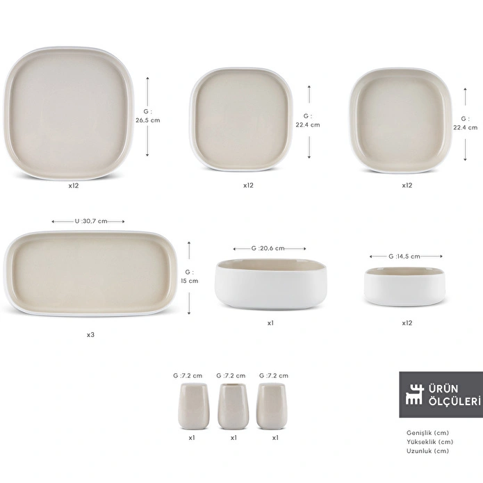 Karaca Earth Collection Ophelia Beige 55 Parça 12 Kişilik Yemek Takımı