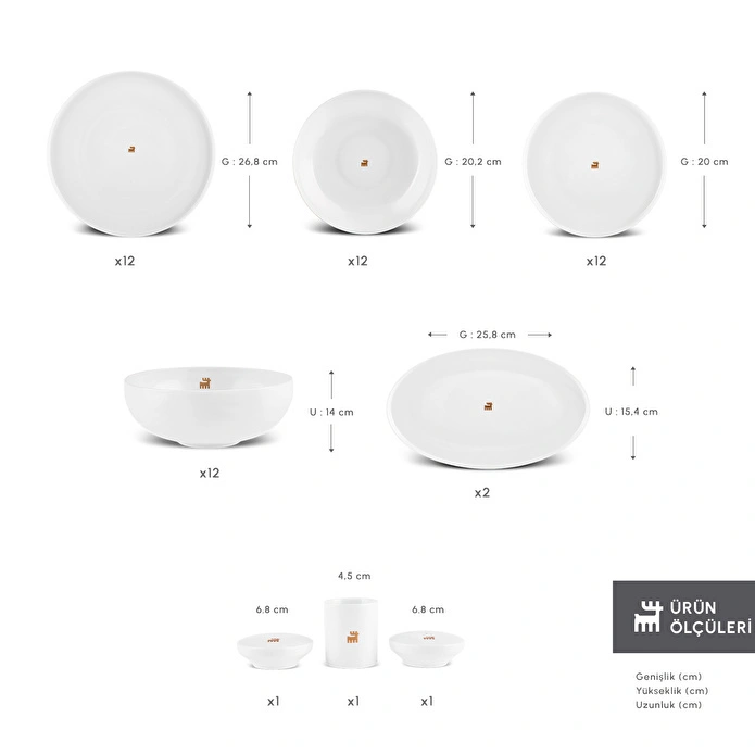 Karaca Stream Bone Merope Gold Logo 53 Parça 12 Kişilik Yemek Takımı