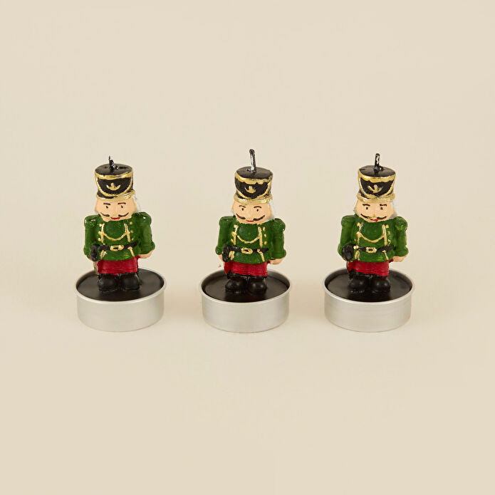Karaca Home New Year Yılbaşı Nutcracker 3lü Tealight Mum Yeşil 11,5x5x7 cm