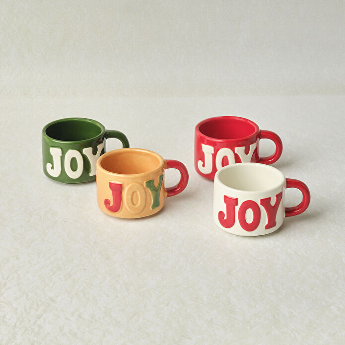 Karaca New Year Yılbaşı Joy Standlı 4 Kişilik Çay Fincan Takımı 150 ml