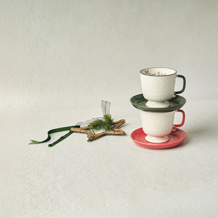 Karaca New Year Yılbaşı Snowflake 2 Kişilik Çay Fincan Takımı 230 ml