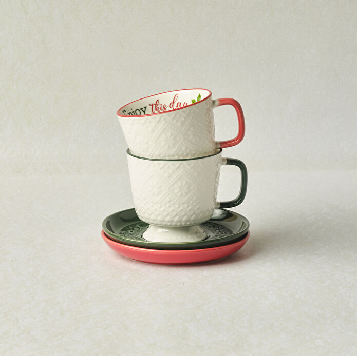 Karaca New Year Yılbaşı Snowflake 2 Kişilik Çay Fincan Takımı 230 ml