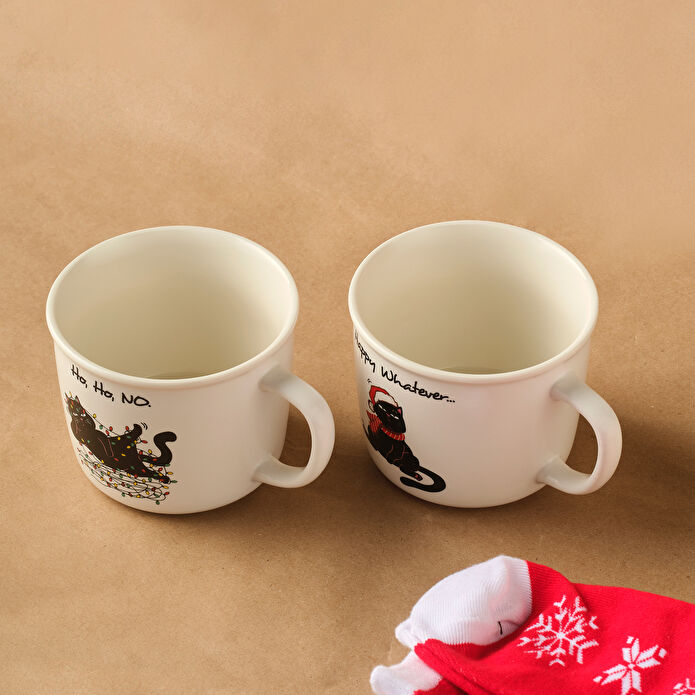 Karaca New Year Yılbaşı Grumpy Cat Çoraplı 2 Kişilik Kupa Seti 350 ml