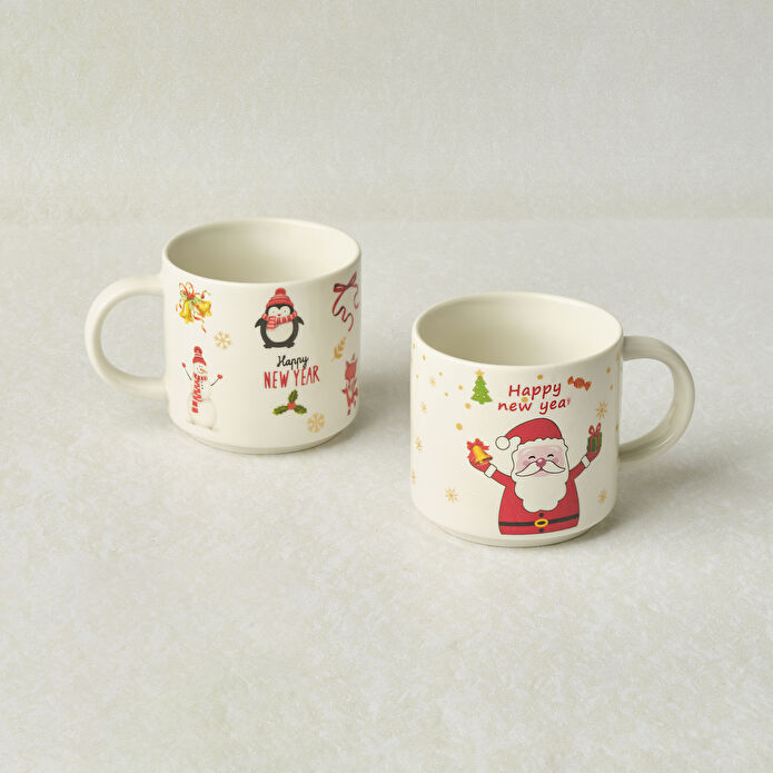 Karaca New Year Yılbaşı Puffy 2 Kişilik Kulaklıklı Kupa Seti