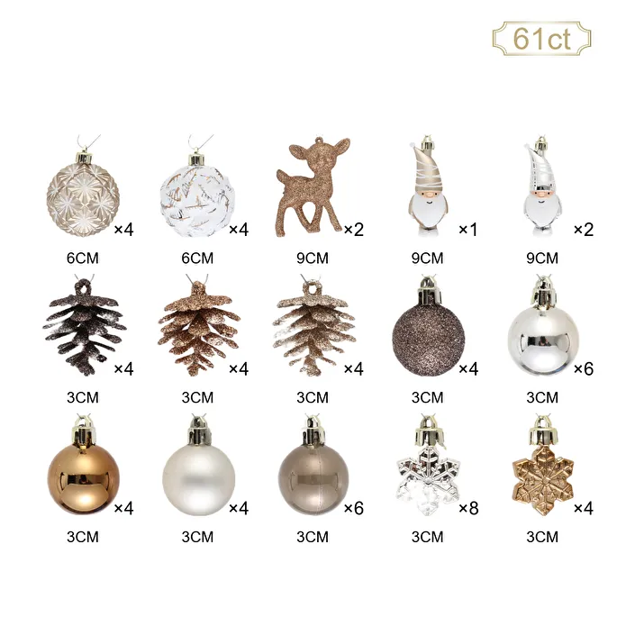 Karaca Home New Year Yılbaşı Bronze 65 Parça Ağaç Süsü Seti