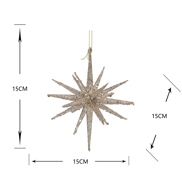 Karaca Home New Year Yılbaşı Glitter Star 3 Adet Ağaç Süsü Seti Gold 15x15x15 cm