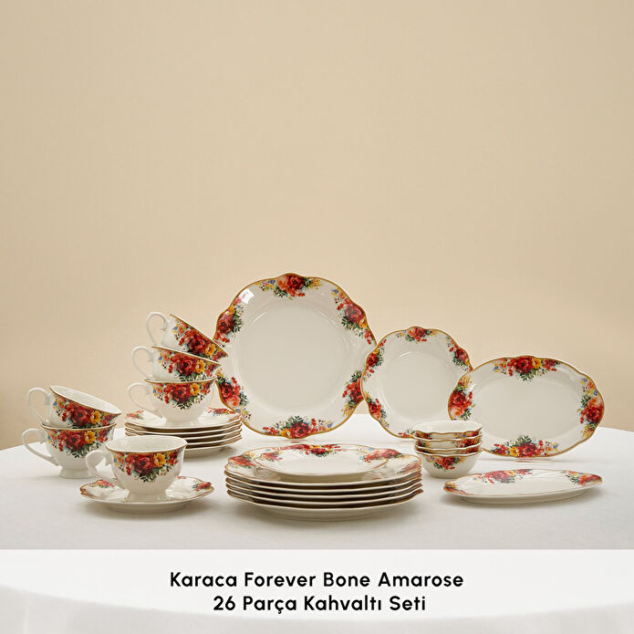 Karaca Forever Bone Amarose 26 Parça 6 Kişilik Kahvaltı Takımı