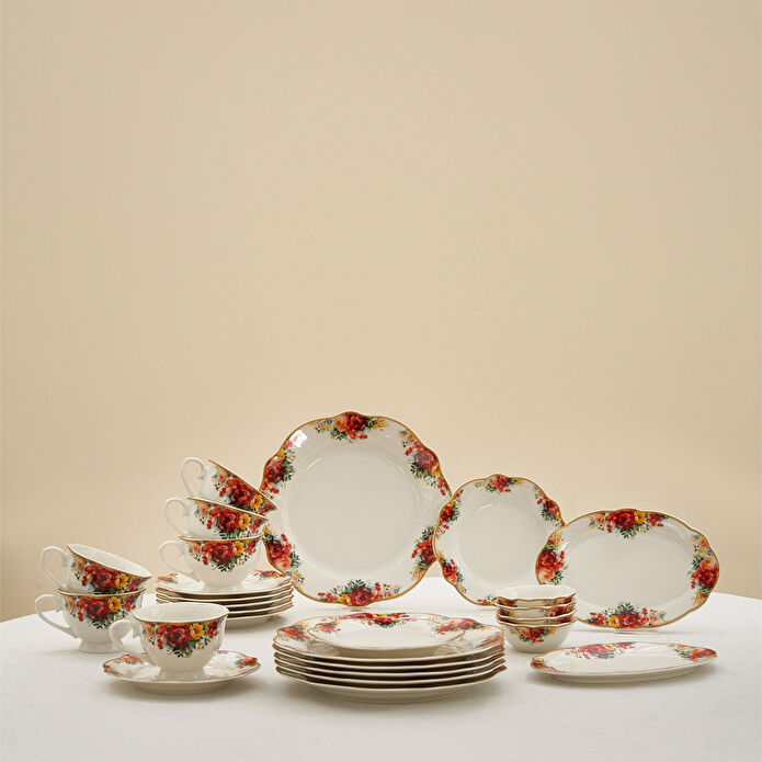 Karaca Forever Bone Amarose 26 Parça 6 Kişilik Kahvaltı Takımı