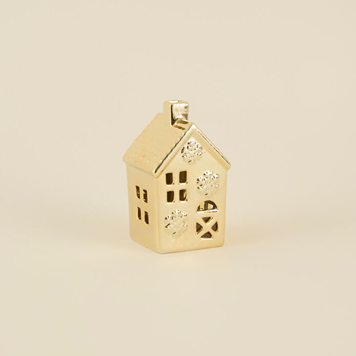 Karaca Home New Year Yılbaşı Gold House Ledli Dekoratif Obje 8,5 x 8,3 x 14,4 cm