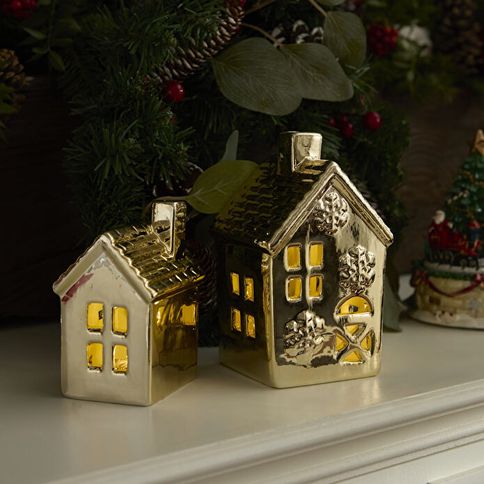 Karaca Home New Year Yılbaşı Gold House Ledli Dekoratif Obje 7x6,4x10,8 cm