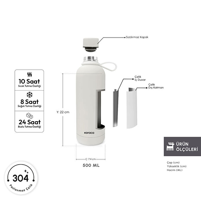 Karaca Aly Soft Touch Çelik Sızdırmaz Termos 500 ml Beyaz