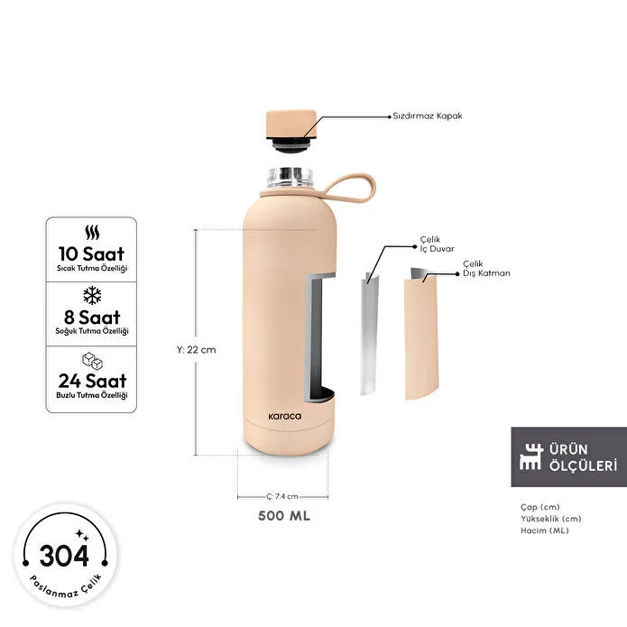 Karaca Aly Soft Touch Çelik Sızdırmaz Termos 500 ml Somon