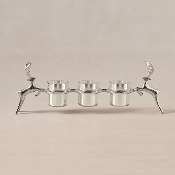 Karaca Home New Year Yılbaşı Geyikli Roe 3'lü Dekoratif Mumluk 47x16,5 cm