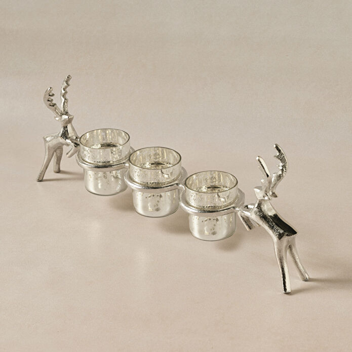 Karaca Home New Year Yılbaşı Geyikli Roe 3'lü Dekoratif Mumluk 47x16,5 cm