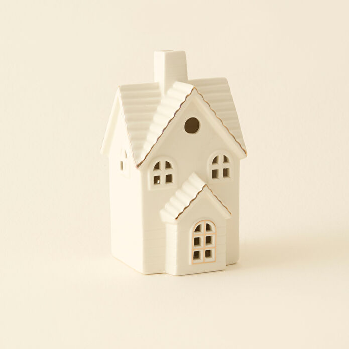 Karaca Home New Year Yılbaşı Ev Şekilli Ledli Dekoratif Obje Beyaz 10,2 x 9,7 x 18 cm
