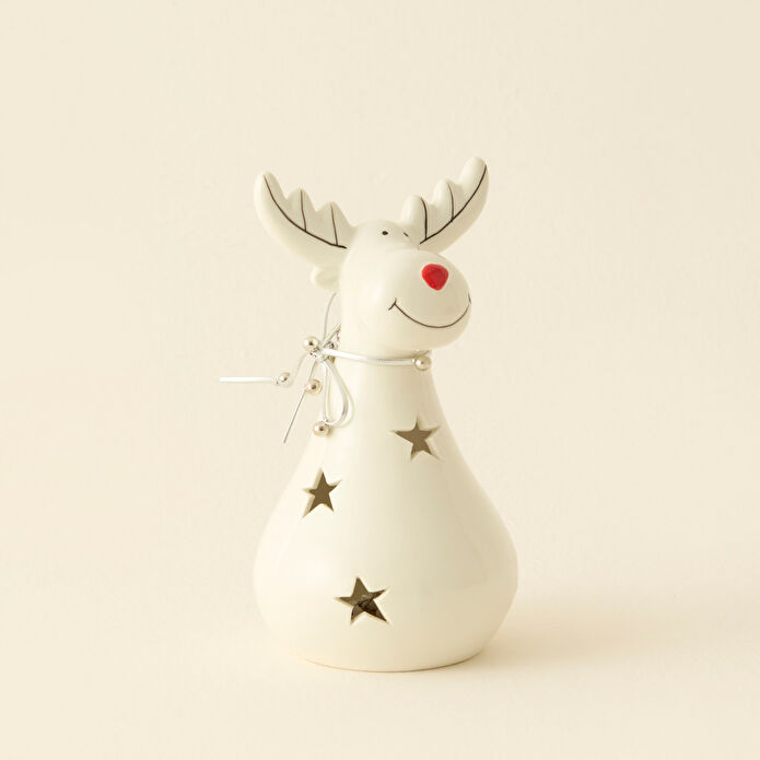 Karaca Home New Year Yılbaşı Yıldız Yansımalı Ledli Geyik Dekoratif Obe 9,5 x 9,5 x 17 cm