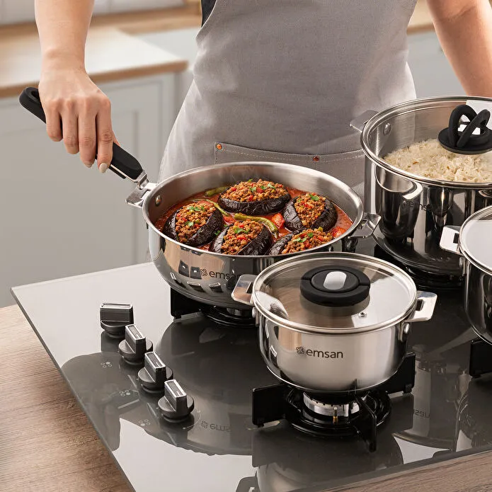 Emsan Steel Click 7 Parça Tencere Seti Açık Gri