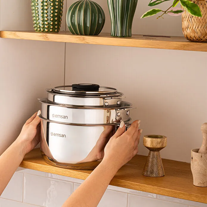 Emsan Steel Click 7 Parça Tencere Seti Açık Gri