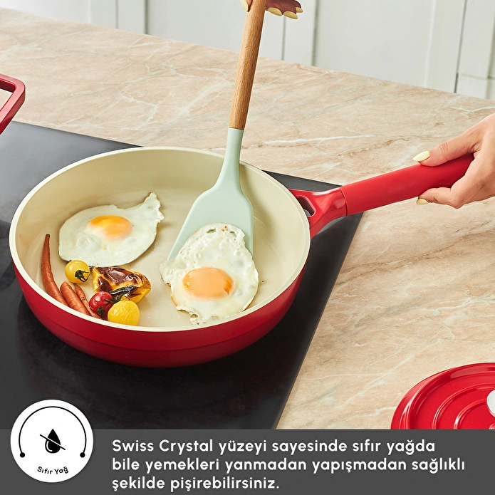 Karaca Swiss Crystal Neocast 7 Parça Döküm Tencere ve Tava Seti Kırmızı