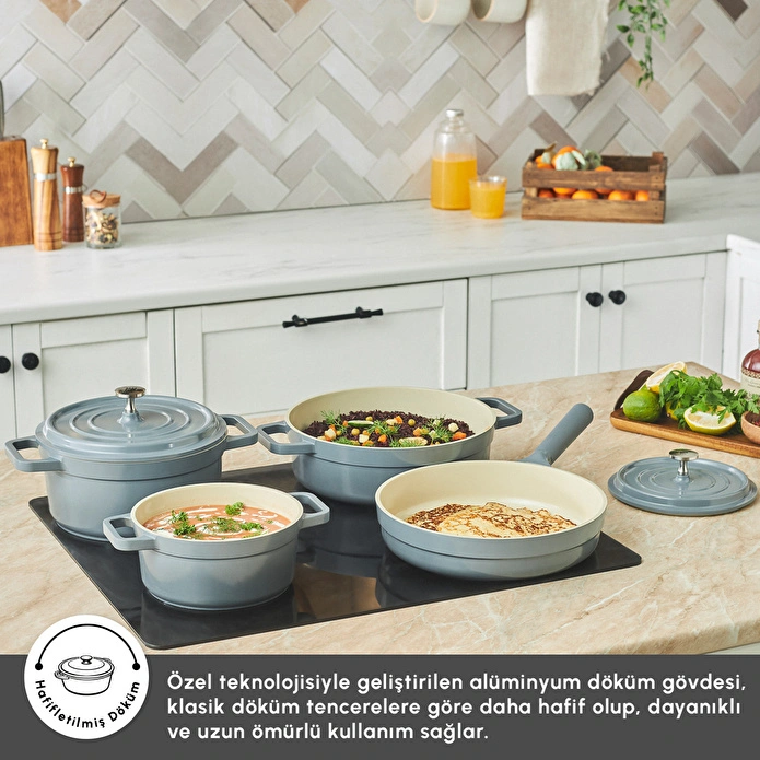 Karaca Swiss Crystal Neocast 7 Parça Döküm Tencere ve Tava Seti Antrasit