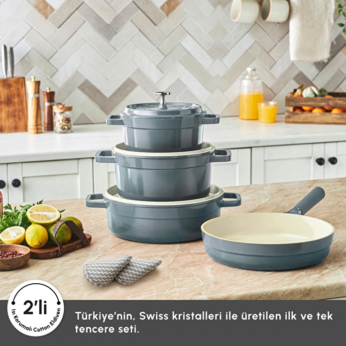 Karaca Swiss Crystal Neocast 7 Parça Döküm Tencere ve Tava Seti Antrasit