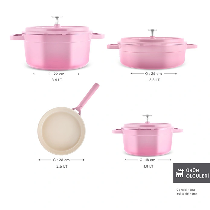 Karaca Swiss Crystal Neocast 7 Parça Döküm Tencere ve Tava Seti Pembe