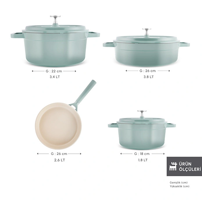 Karaca Swiss Crystal Neocast 7 Parça Döküm Tencere ve Tava Seti Yeşil