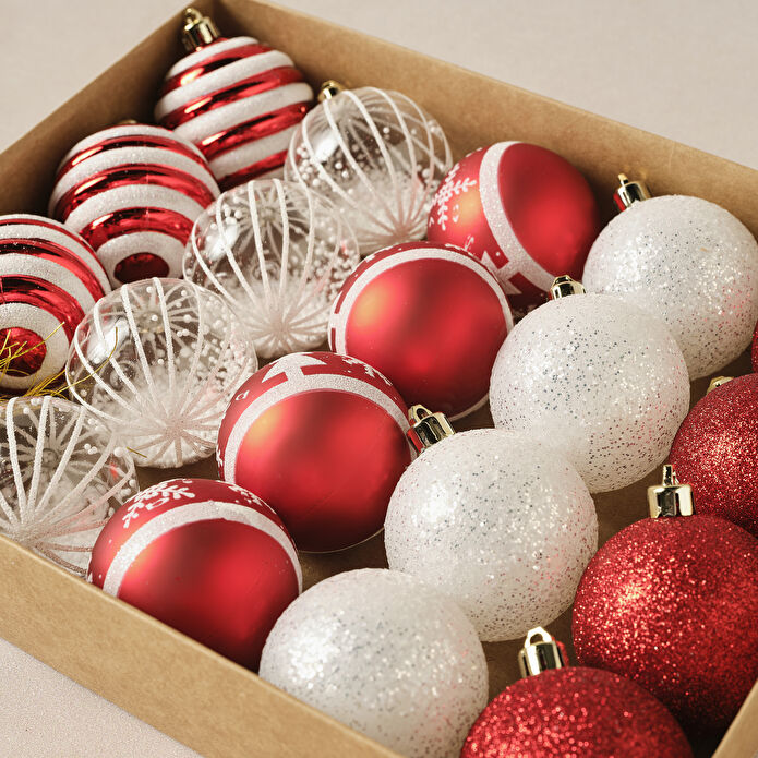 Karaca Home New Year Yılbaşı Dalton 20'li Set Top Ağaç Süsü Kırmızı ve Beyaz 6 cm