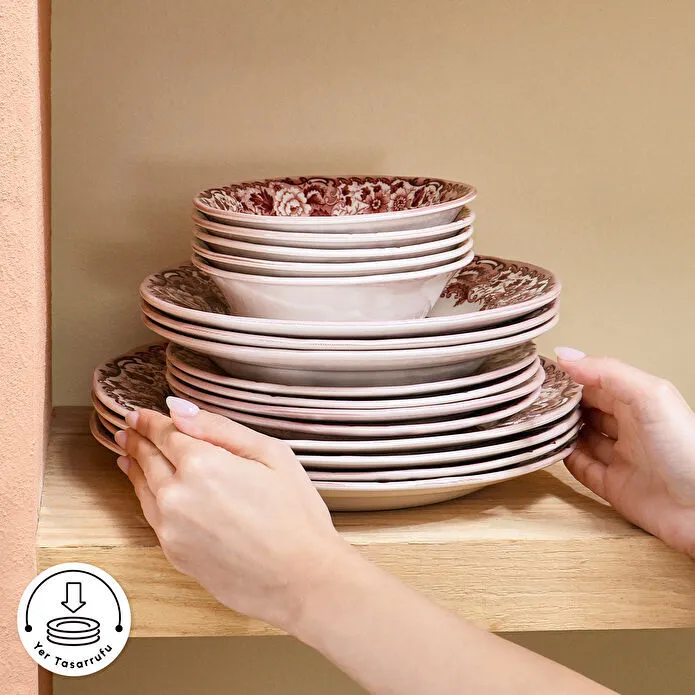 Karaca Old Town 24 Parça 6 Kişilik Yemek Takımı Bordo