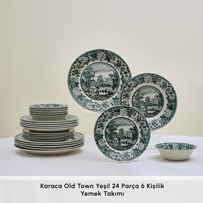 Karaca Old Town 24 Parça 6 Kişilik Yemek Takımı Yeşil
