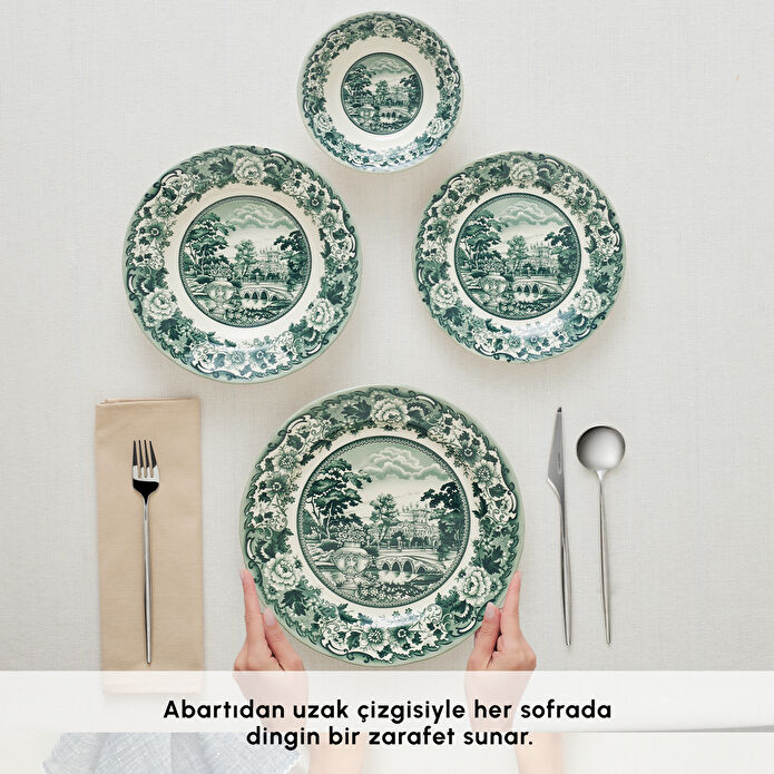 Karaca Old Town 24 Parça 6 Kişilik Yemek Takımı Yeşil