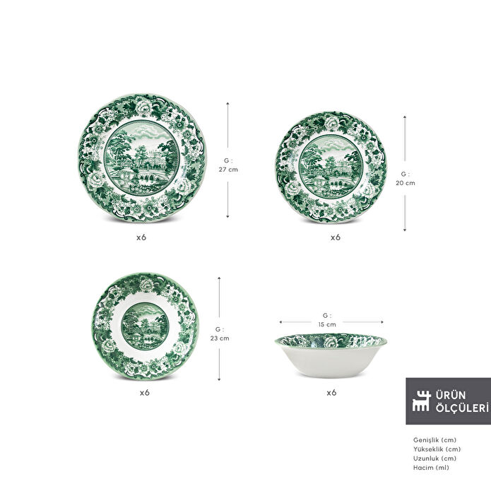 Karaca Old Town 24 Parça 6 Kişilik Yemek Takımı Yeşil