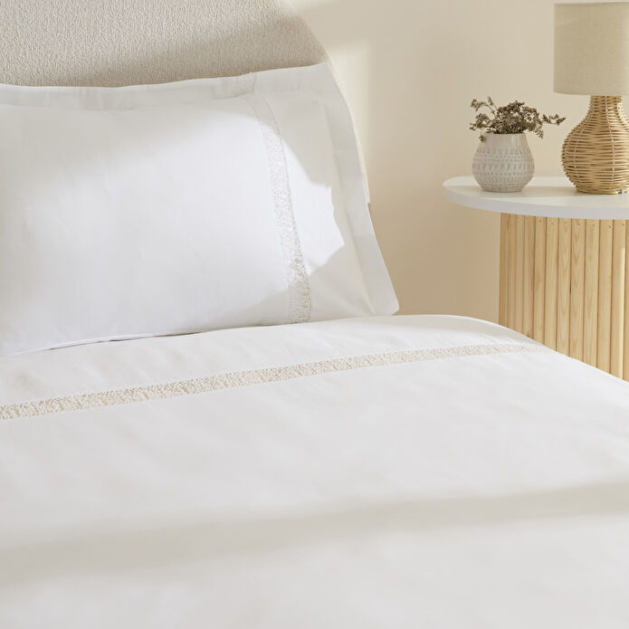 Karaca Home Lumi 80 Tel %100 Pamuk Saten Güpürlü Çift Kişilik Nevresim Takımı Beyaz