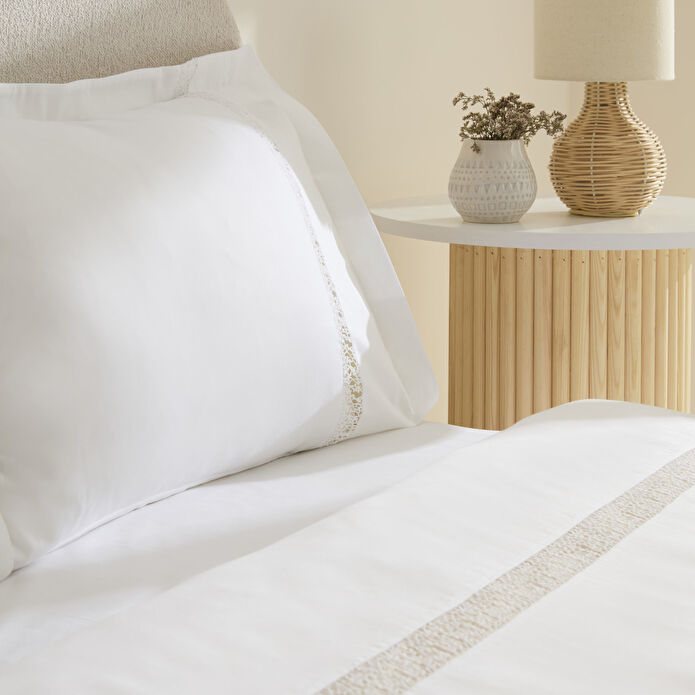 Karaca Home Lumi 80 Tel %100 Pamuk Saten Güpürlü Çift Kişilik Nevresim Takımı Beyaz