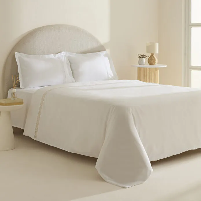 Karaca Home Lumi 80 Tel %100 Pamuk Saten Güpürlü Çift Kişilik Nevresim Takımı Beyaz