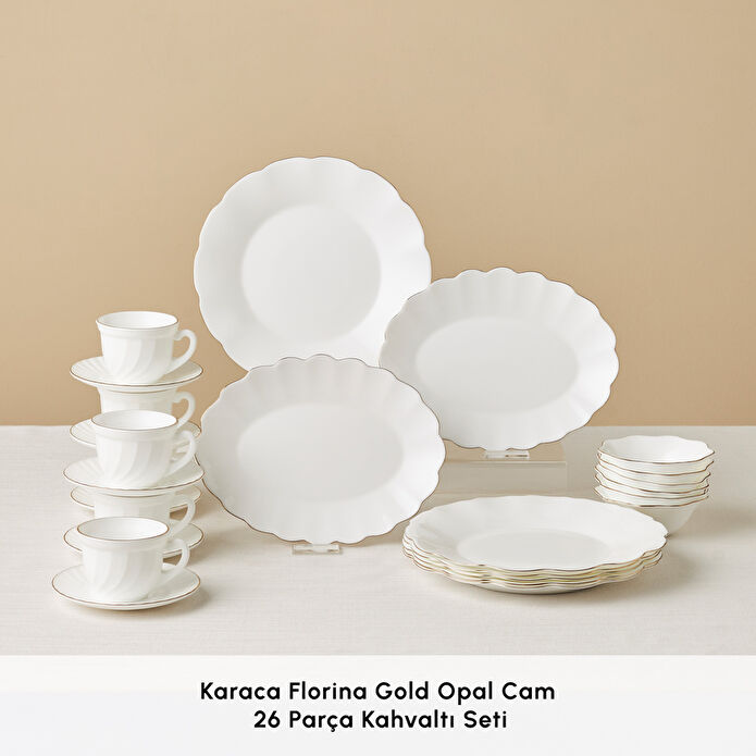 Karaca Florina Gold Opal Cam 26 Parça 6 Kişilik Kahvaltı Takımı
