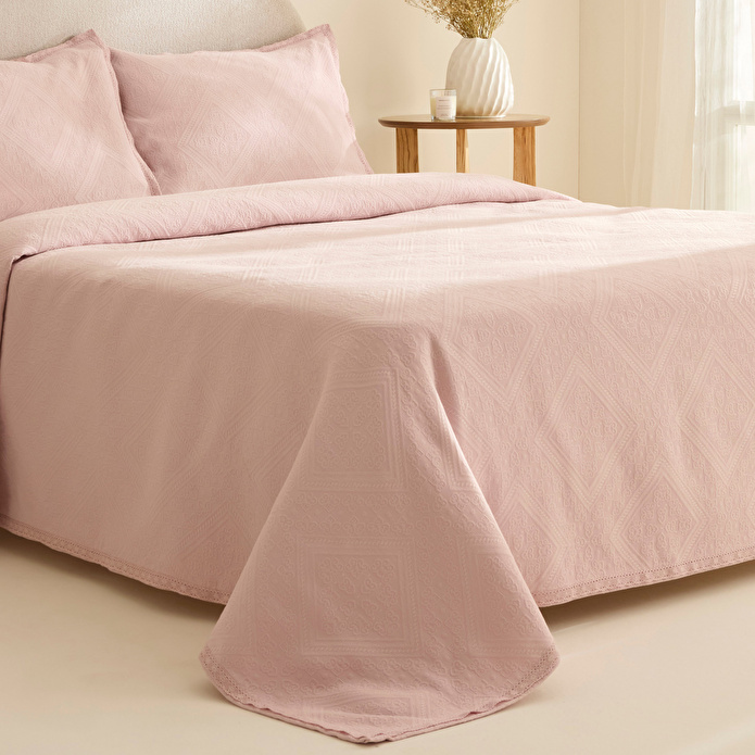 Karaca Home Adelia Fistolu Çift Kişilik Yatak Örtüsü Takımı Pudra