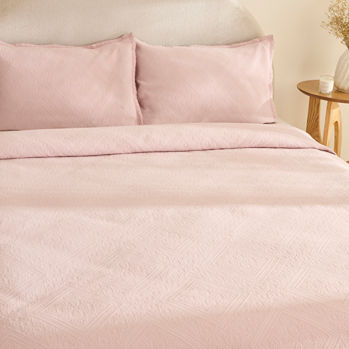 Karaca Home Adelia Fistolu Çift Kişilik Yatak Örtüsü Takımı Pudra