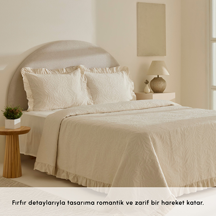 Karaca Home Branley Fırfırlı Çift Kişilik Yatak Örtüsü Takımı Natural