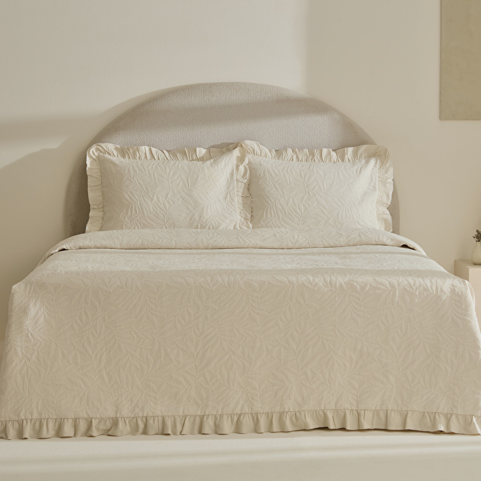 Karaca Home Branley Fırfırlı Çift Kişilik Yatak Örtüsü Takımı Natural