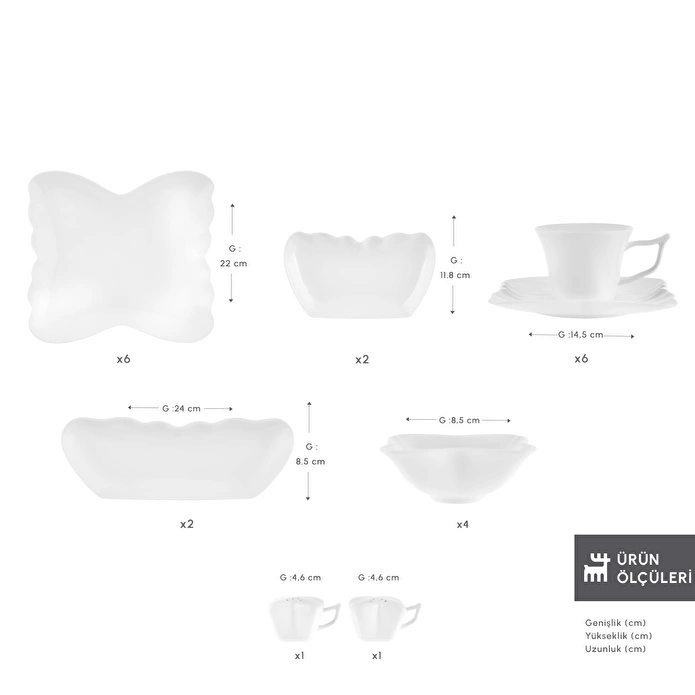 Karaca Stream Bone Pieris 34 Parça 6 Kişilik Kahvaltı Takımı