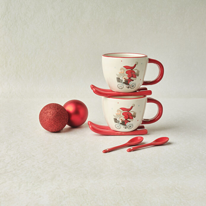 Karaca New Year Yılbaşı Snowboard 2 Kişilik Çay Fincan Takımı