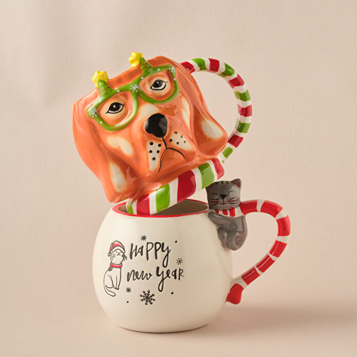 Karaca New Year Yılbaşı Animal Dog & Cat 2'li Mug Seti