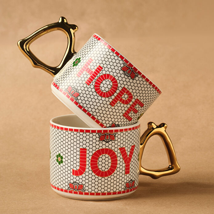 Karaca New Year Yılbaşı Jingle Bells 2 Kişilik Kupa Seti 300 ml